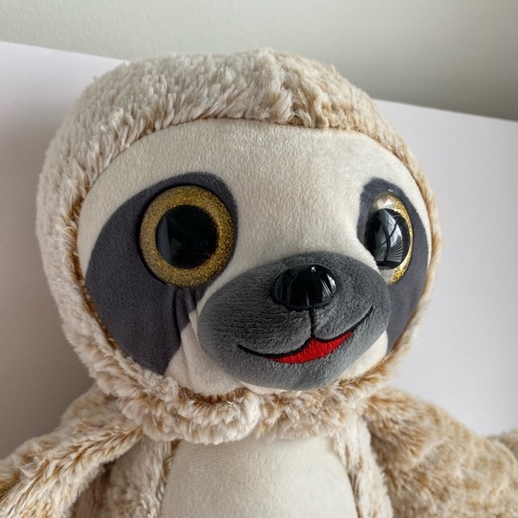 Nanco Sloth Plush 12" Frosty Brown Gold Glitter Eyes Long Tail,‎ Soft, Sensory - Picture 3 of 11